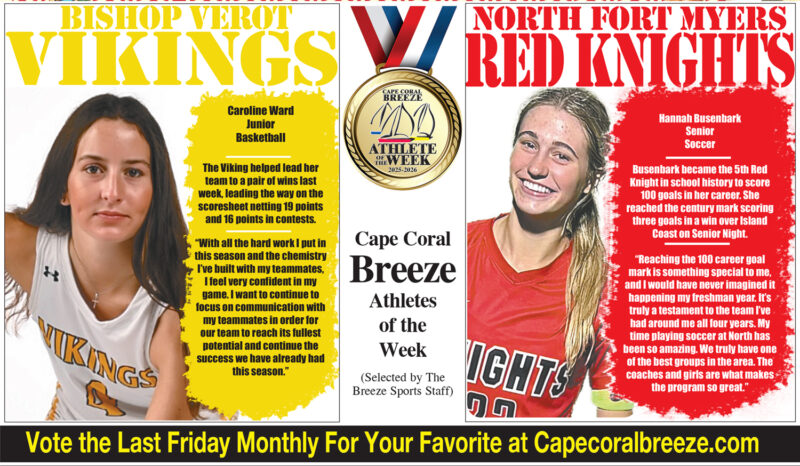 Athletes of the Week | Dec. 19 | Bishop Verot Viking basketball player CAROLINE WARD & North Fort Myers Red Knight soccer player HANNAH BUSENBARK